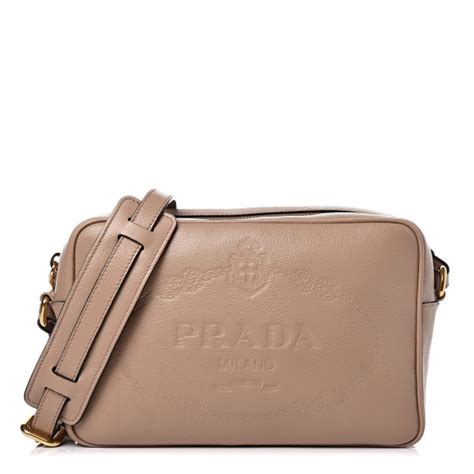 PRADA Glace Calfskin Embossed Logo Crossbody Loto